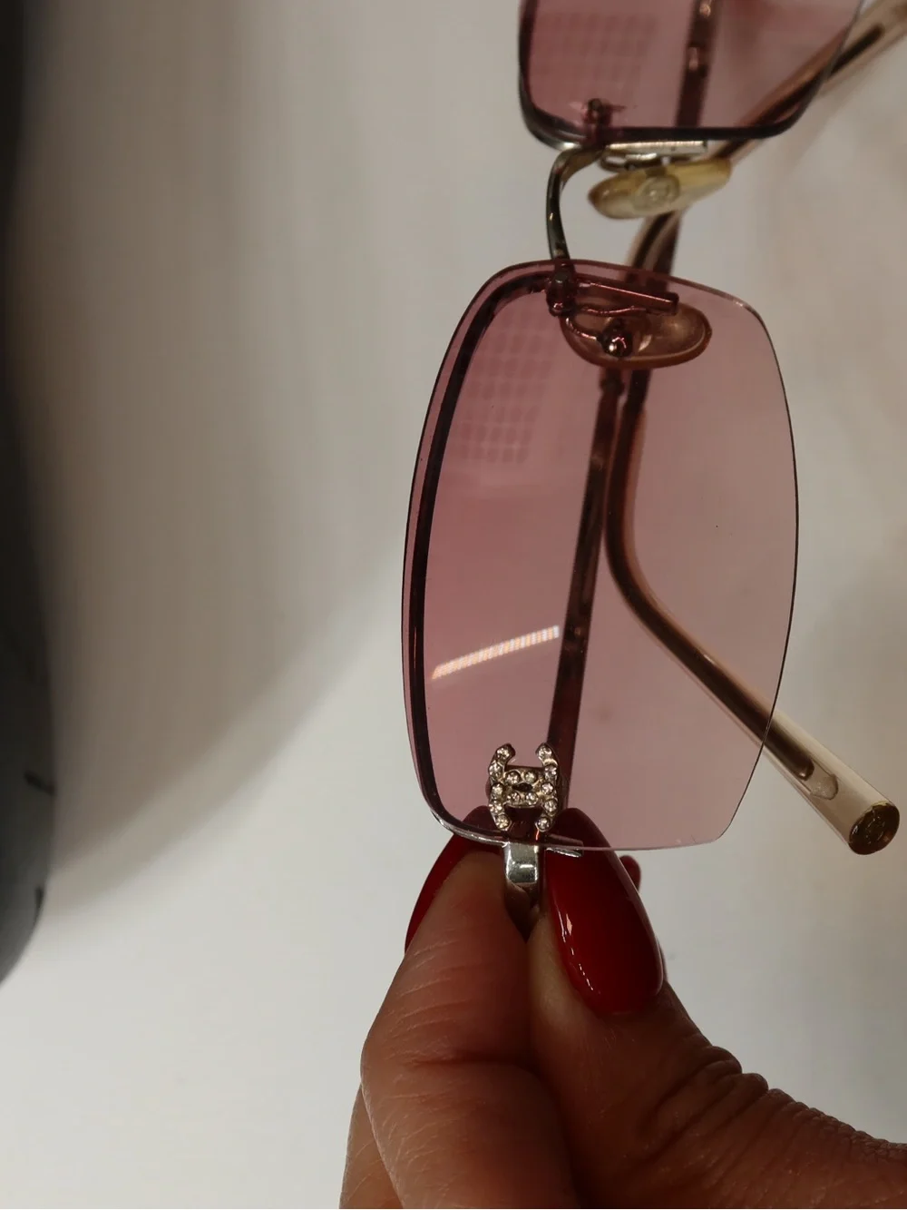 CHANEL Pink Rimless Sunglasses with rhinestones